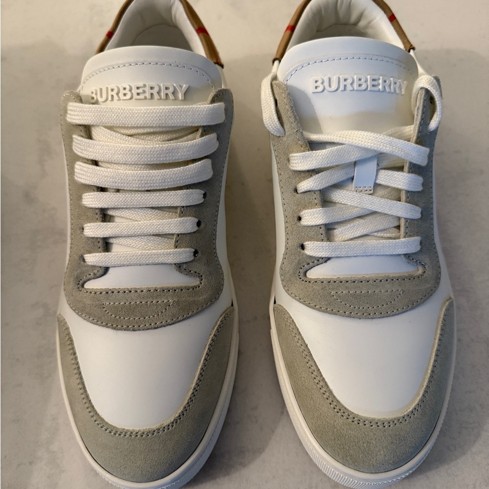 BURBERRY Leather, Suede and Check Sneakers - Picture 2 of 8